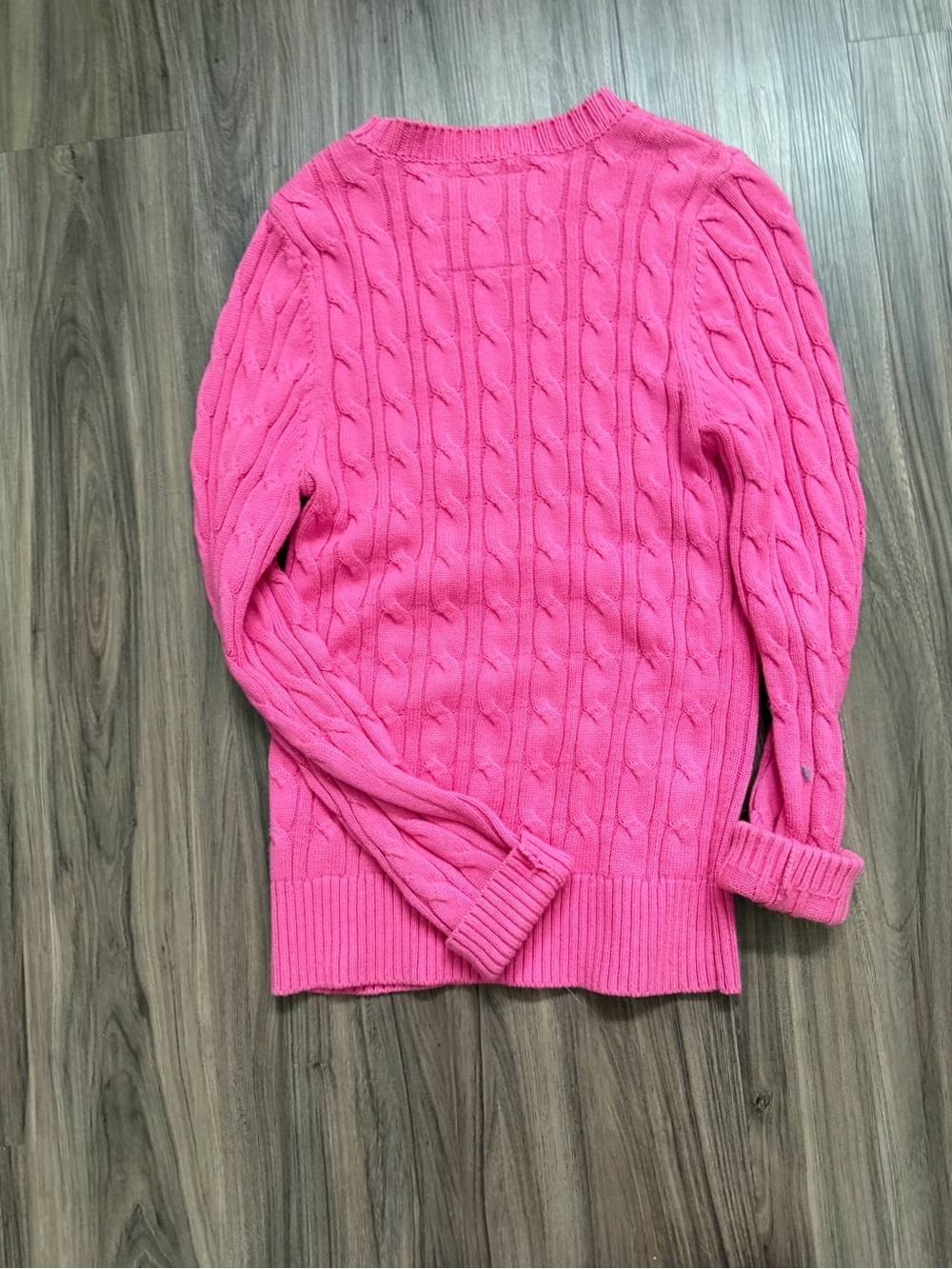 Abercrombie & Fitch Vtg Hot Pink Cable Knit Cotton Blend Crewneck Sweater Medium - Picture 5 of 5